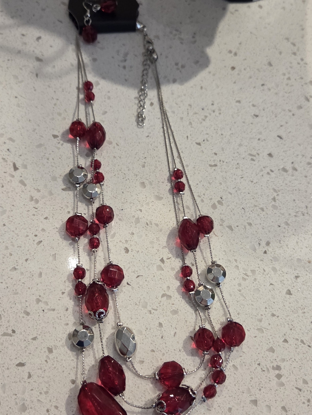 paparazzi Silver-Tone Multi-Strand Necklace with Red Beads
